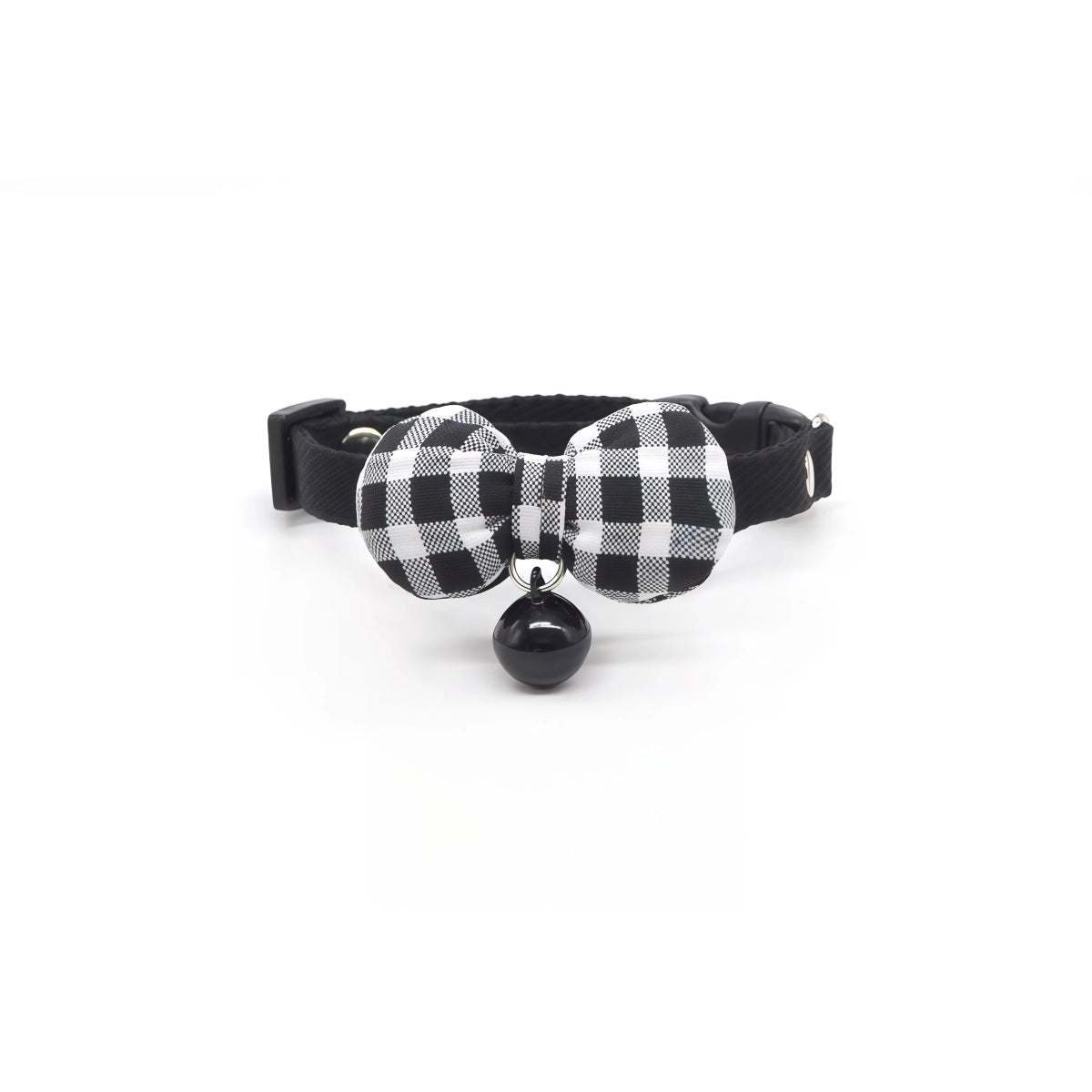 Classic Black Gingham Bow Cat Collar – Safety Buckle