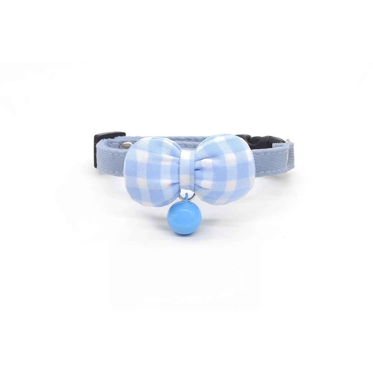 Sky Blue Gingham Bow Cat Collar – Safety Buckle