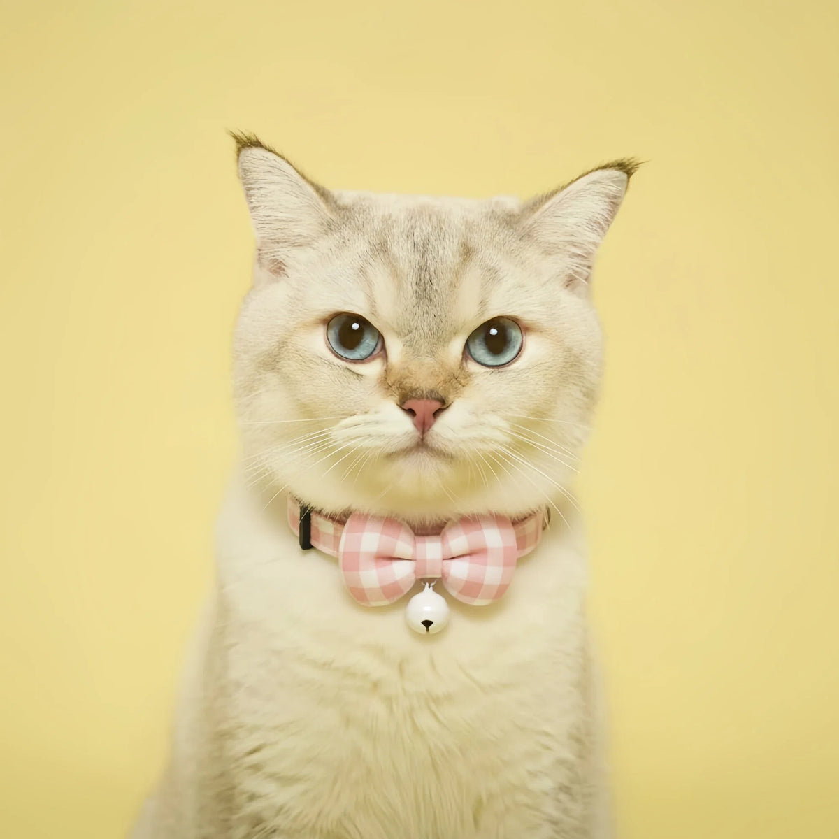 Blush Pink Gingham Bow Cat Collar – Lightweight & Safe