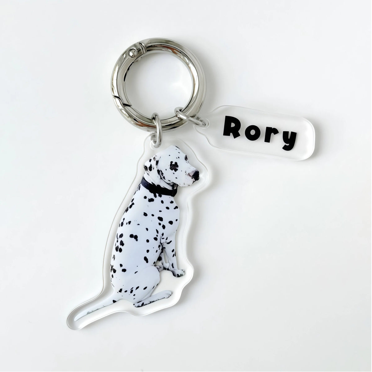 Custom Clear Acrylic Pet Keychain – Personalized Portrait with Name Tag